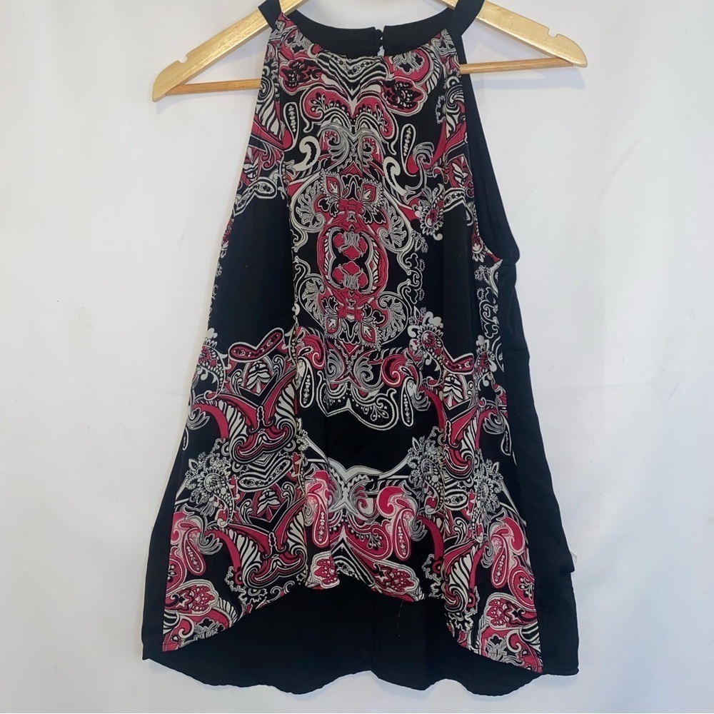 Nicole Miller Silky Pink and Black Paisley Print Size M